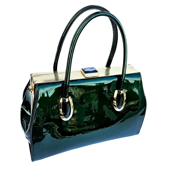 Diophy Handbags - Vintage Y2K Green Plastic Handbag Purse Top Handle Kiss Clasp Vegan